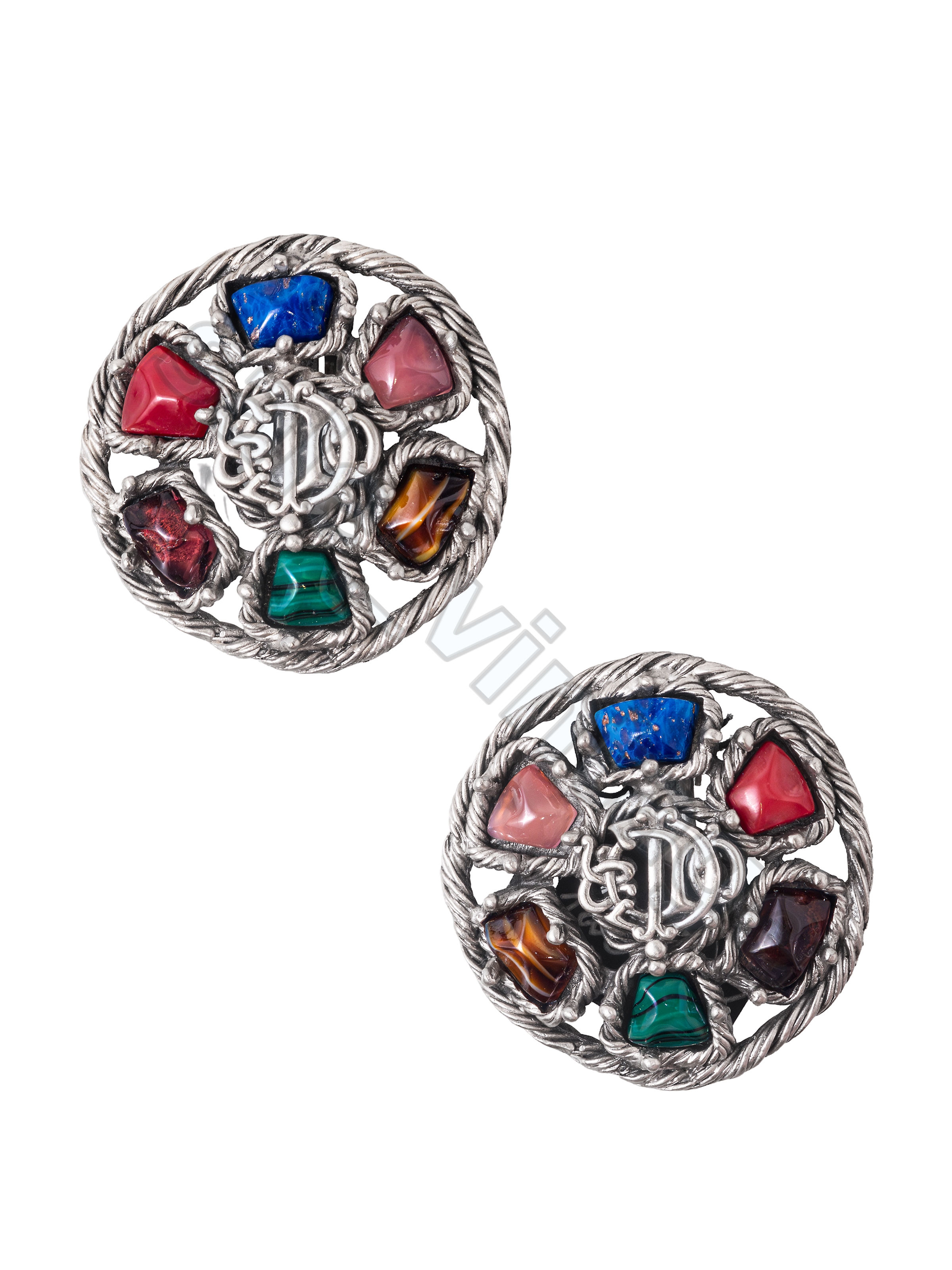 Dior клипсы цветные камни